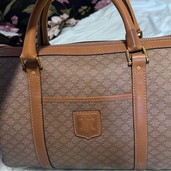 Celine Vintage Beige Macadam Canvas Duffel Duffle Boston Bag - Picture 6 of 9